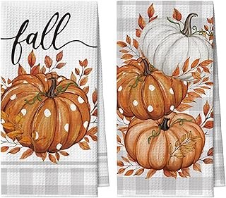 Artoid Mode Orange Pumpkin Leaves Fall Kitchen Towels Dish Towels, 18x26...