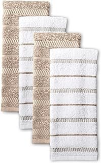 KitchenAid Albany Kitchen Towel 4-Pack Set, Milkshake Tan/White, 16