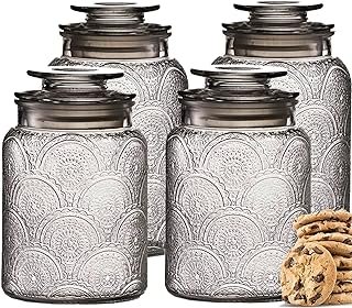4pc Vintage Glass Canister Set with Airtight Lids - For Kitchen Food Sto...