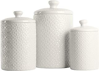 10 Strawberry Street CAN-HMPTN-WHT Kitchen Canister Set, 3 Piece, Hampto...