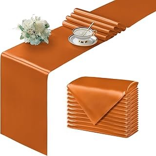 Manyshofu 12Pcs Satin Burnt Orange Table Runner - 12 x 108 Inch Long Siz...