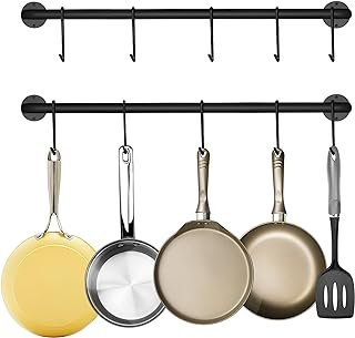 Black Steel-made Kitchen Utensil Rack Organizer Wall-mounted Pot Pan Wal...