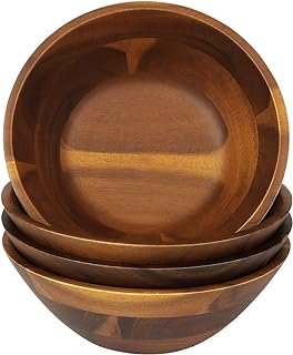 AIDEA Acacia Wooden Serving Bowls, 7 Inch Set of 4 for Salad, Soup, Nood...