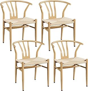 Yaheetech Weave Dining Chairs Set of 4 Mid-Century Modern Dining Room Ch...