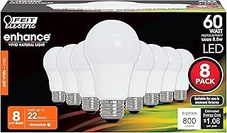 Feit Electric A19 LED Light Bulbs, 60W Equivalent, Dimmable, E26 Standar...