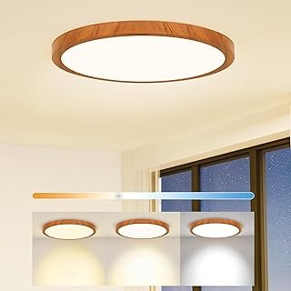 Light Fixtures Ceiling Mount: 12 Inch 24W Wood Grain Dimmable LED Ceilin...