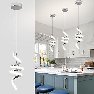 Modern Spiral LED Pendant Lights Kitchen Island, 22W Adjustable Height H...