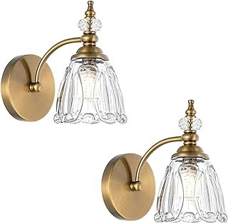Vintage Brass Wall Sconces Set of Two, Brushed Gold Bathroom Vanity Ligh...