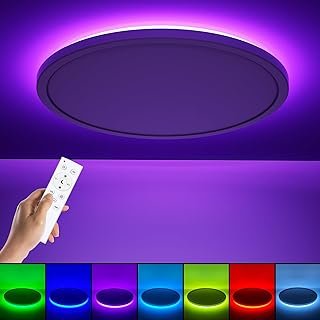 RGB LED Flush Mount Ceiling Light with Remote, 12 Inch Color Changing Li...