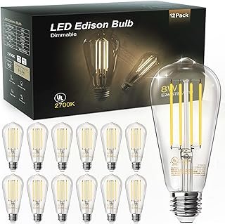 TJOY 12 Pack Vintage 8W ST58 LED Edison Light Bulbs, Dimmable, 60W Equiv...