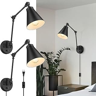 LIROUVET Plug in Wall Sconces Set of Two, Adjustable Swing Arm Wall Lamp...