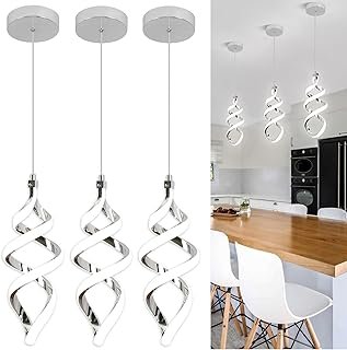 Modern Led Pendant Light Fixture, 15W Chrome Spiral Led Chandelier Hangi...