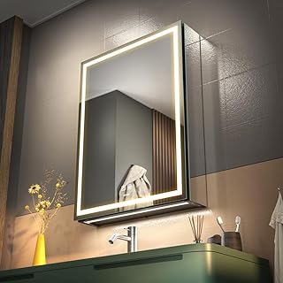 LED Lighted Bathroom Medicine Mirror Cabinet with Sockets & USBs, Anti-F...