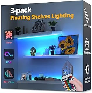 3-Pack Shelf Lights, Upgrade Battery Operated 20inch Led Strip Lights wi...