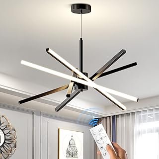 Modern Sputnik Chandelier Ceiling 82W LED Black Pendant Light Embedded M...
