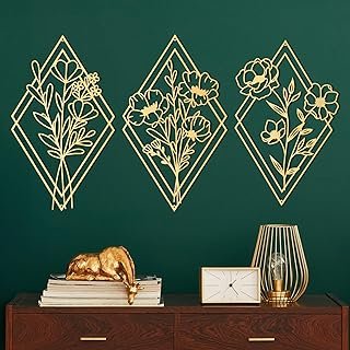 Peryiter 3 Metal Flower Wall Art Minimalist Floral Hanging Decor for Liv...