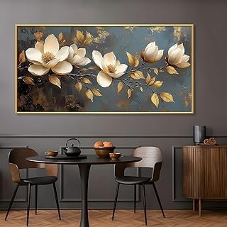 Magnolia Flower Canvas Wall Art, White Flower With Gold Foil Canvas Prin...