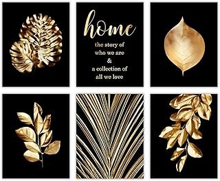 Gold Leaf Art Prints,Modern Black Gold Botanical Tropical Plant Leaves W...