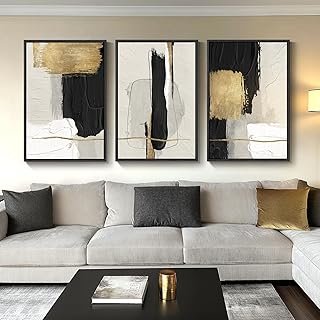 Large Framed Black and White Abstract Wall Art for Living Room, 3 Piece ...