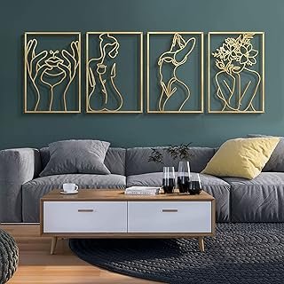 Glamativity Large 4 Pack Gold Wall Art Décor, Minimalist Décor Single Li...