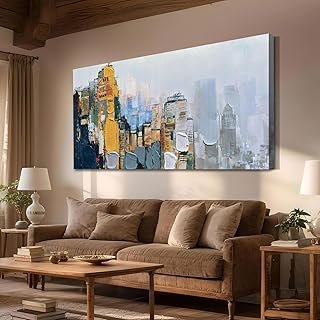 Arjun Abstract Wall Art 3D Textured Skyline Canvas for Living Room Gold ...