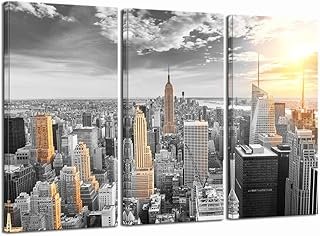 LevvArts Large 3 Piece New York City Canvas Wall Art Modern Black and Wh...