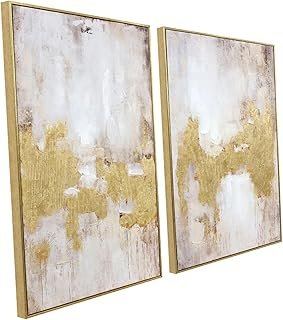 2 Piece Gold and Neutral Abstract Wall Art – Modern Textured Canvas Prin...