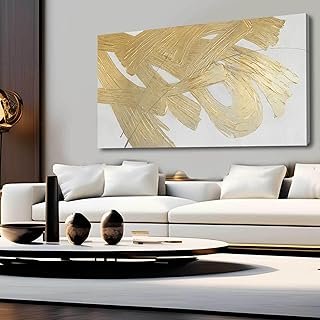 Gold Abstract Wall Art White and Gold Modern Framed Painting Texture Art...