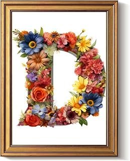 Vintage Gold Framed Wall Art Decor Retro Floral Alphabet Letter D floral...