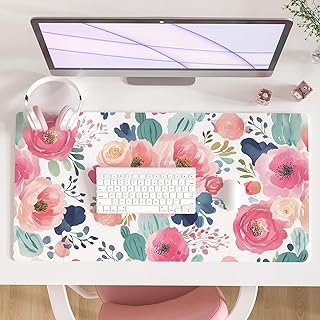 Colorful Star Large Mouse Pad, Pink Floral Desk Mat for Desktop, Women G...