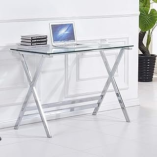 Tempered Glass Computer Desk Modern Student Writing Study Desk,Small Com...