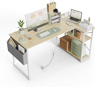 TIQLAB Small Computer Desk with Power Outlets, 40 Inch L Shaped Desk wit...