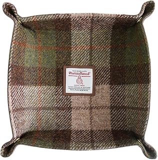 Harris Tweed Wool Valet Tray - Handcrafted Desk Organizer with Brass Sna...