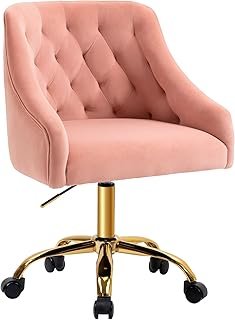 MOJAY Velvet Office Swivel Chair, Vanity Fabric Desk Pretty Fancy Gold O...