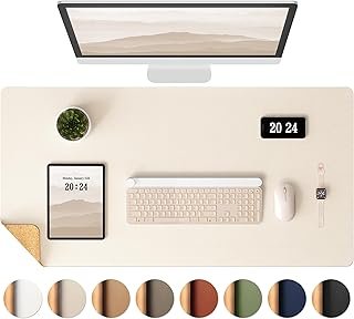 Aothia Dual-Sided Desk Mat - Natural Cork & Leather Desk Protector, Larg...