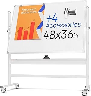Rolling Dry Erase Board 48 x 36 - Large Portable Magnetic Whiteboard wit...