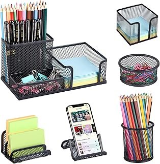 Pen Holder for Desk, 6 Pieces Mesh Desk Organizer set 3 Compartments pen...