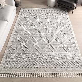 nuLOOM 5x8 Ansley Moroccan Tassel Area Rug, Light Grey, High-Low Texture...
