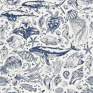 Livelynine Navy Blue Coastal Wallpaper Peel and Stick Dark Blue White Oc...