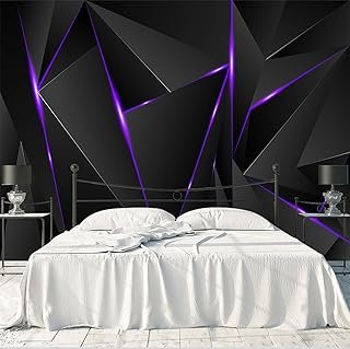 WFBHUA-3d Black Geometric Wallpaper Purple Lines Large Background Wall M...