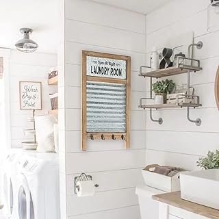 Galvanized Washboard,Laundry Washboard sign with Towel Hooks,Laundry Roo...