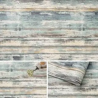 Arthome 17''x120'' Blue Rustic Wood Paper Self-Adhesive Removable Peel a...