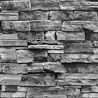 Jeweluck Grey Brick Wallpaper Peel and Stick Wallpaper 17.7inch×118.1inc...