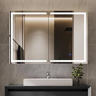 Hasuit Lighted Medicine Cabinet with Mirror, Wall Mounted Bathroom Mirro...