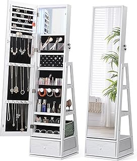 Nicetree 360° Swivel Jewelry Cabinet with Lights, Touch Screen Vanity Mi...