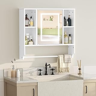 Bathroom Wall Cabinet with Mirror, Wall Mounted Medicine Cabinet with Co...
