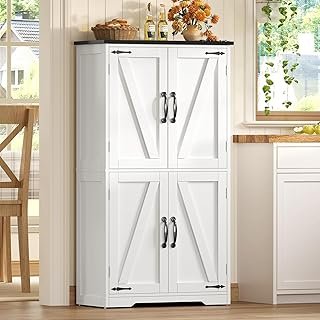 Farmhouse Storage Cabinet with 2 Adjustable Shelves, Bathroom Cabinet wi...