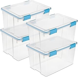 Sterilite 4-Pack Gasket Box, Weather-Resistant Storage Bins with Latchin...