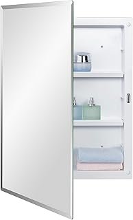 Plastic Bathroom Medicine Mirror Cabinet 16 x 22 inch, Surface and Reces...
