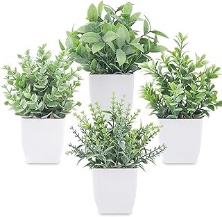 Der Rose 4 Pack Fake Plants Mini Artificial Greenery Potted Plants for H...
